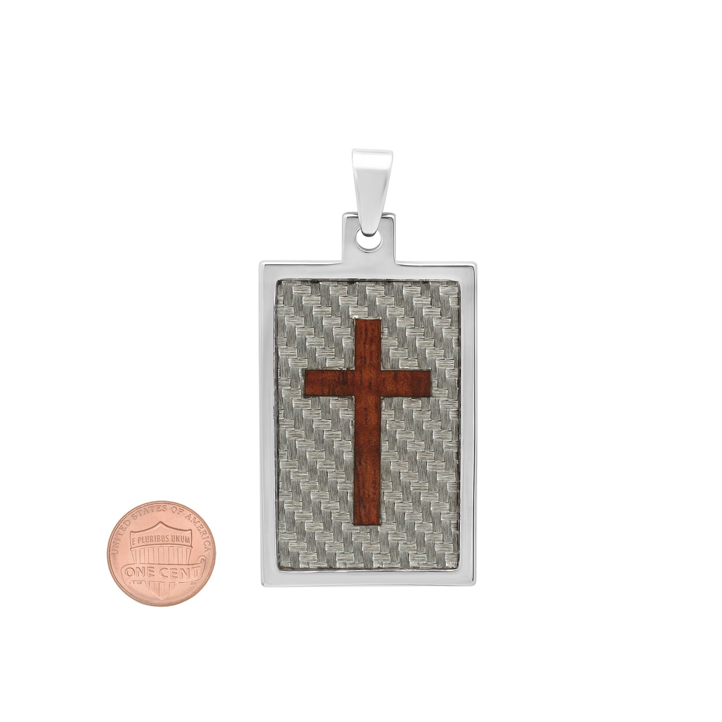 Tungsten w/Gray Carbon Fiber & Wood Cross Inlay 30.5mm x 5.2 cm Pendant