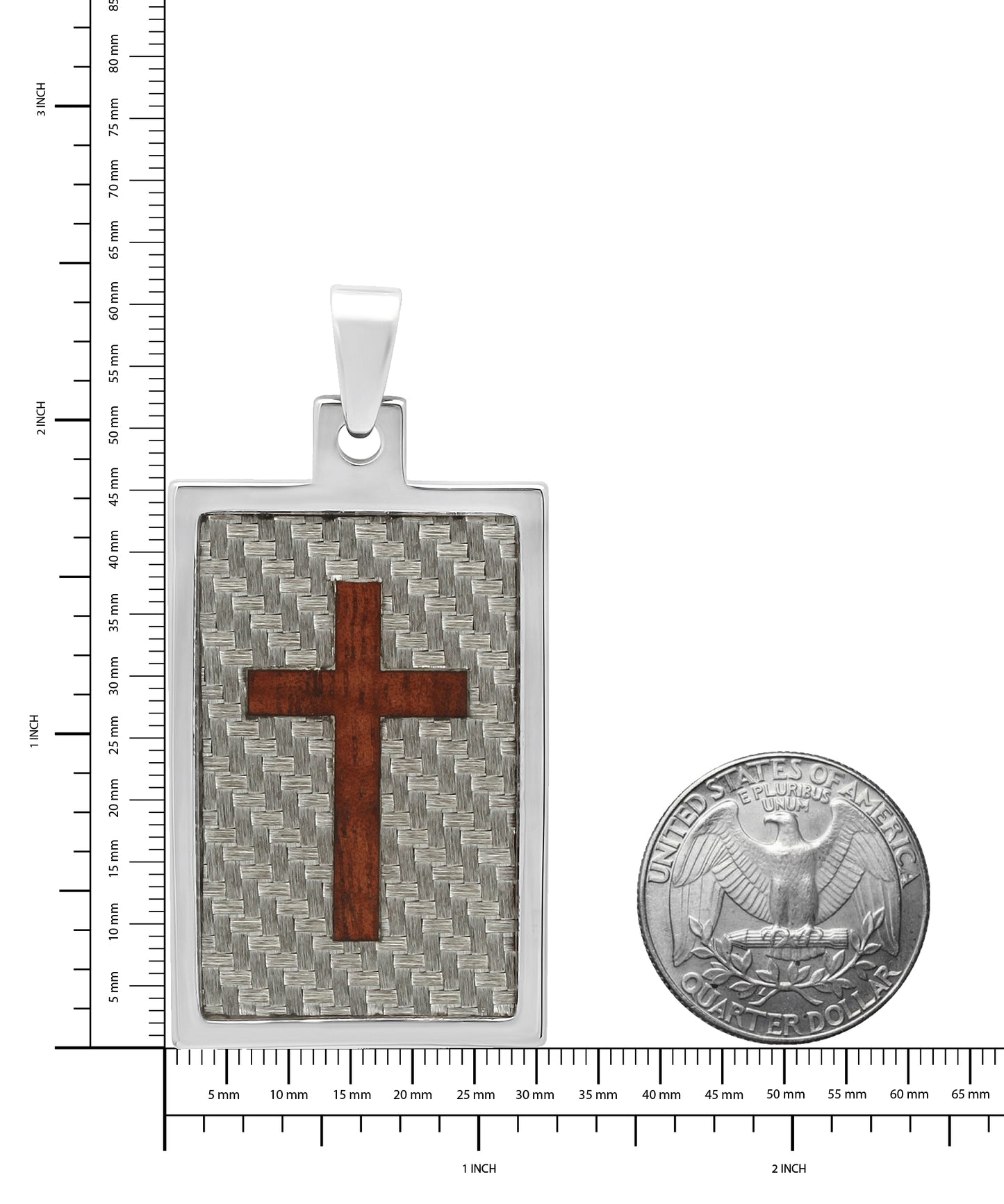 Tungsten w/Gray Carbon Fiber & Wood Cross Inlay 30.5mm x 5.2 cm Pendant