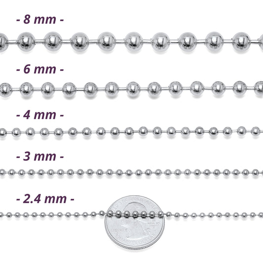 2mm-8mm High-Polished Stainless Steel Military Ball Chain Necklace 16-36" Made in USA