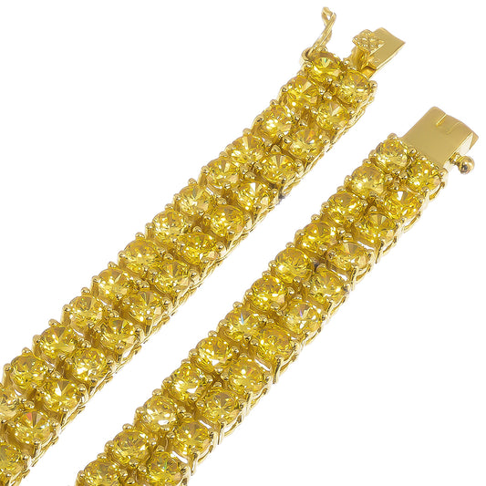 8mm Chunky 14k Yellow Gold Plated Cubic Zirconia Flat Link Chain Necklace