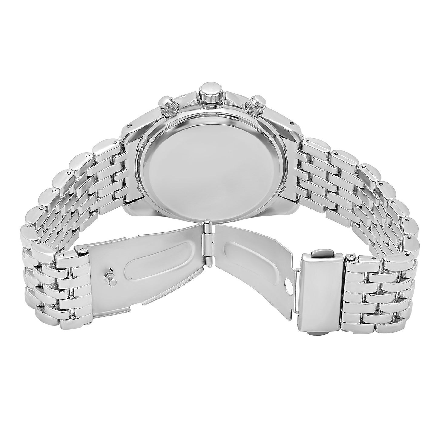 Rhodium Plated White Dial IEKE CZ Bezel Watch w/Trapezoidal Band